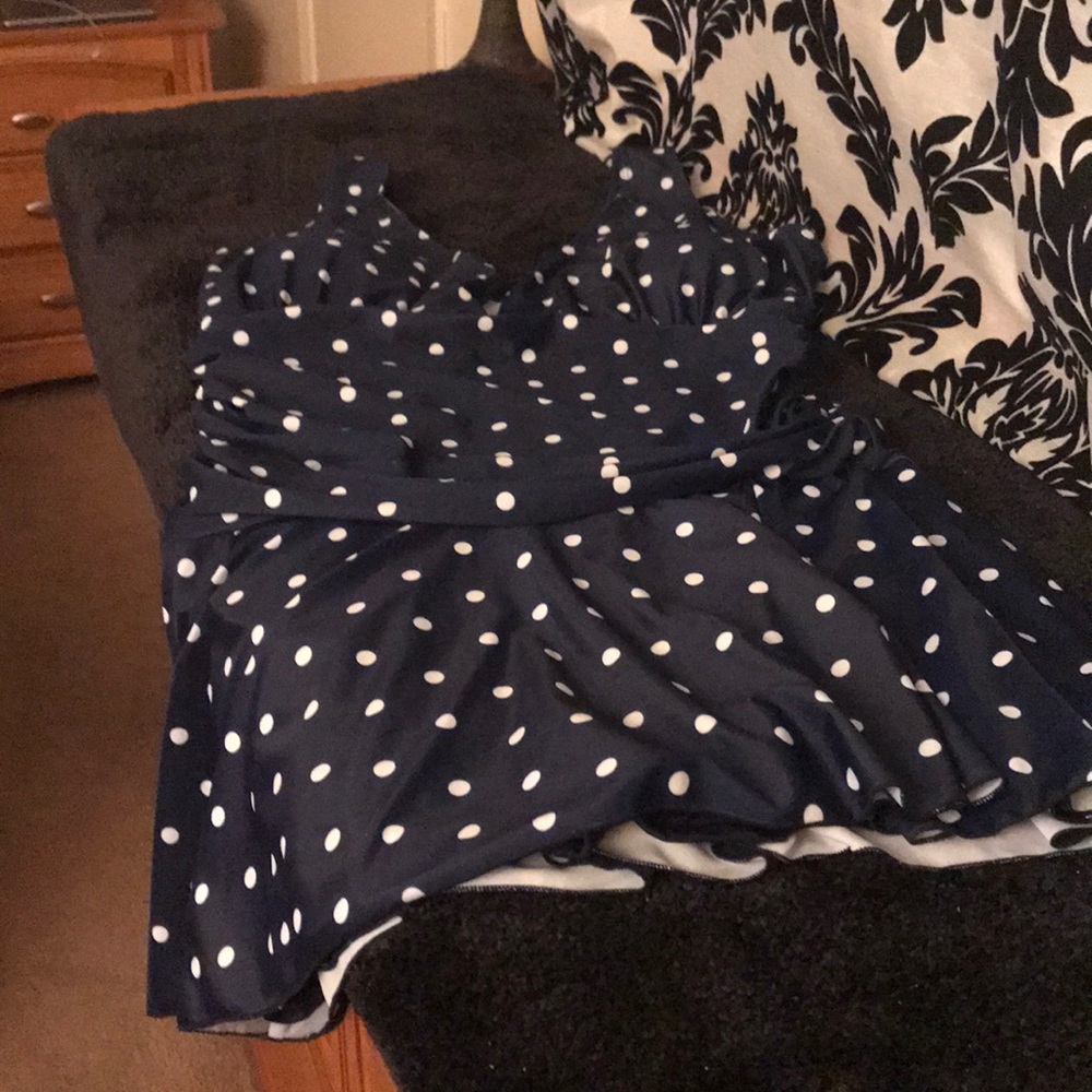 NWOT XL Blue and white polkadot one piece swimsuit